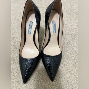 Prada Black Croc-Patterned Heels